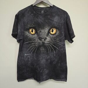 The Mountain Black Cat Witch Eyes T-Shirt Unisex Large Gray Tie Dye Goth Spooky